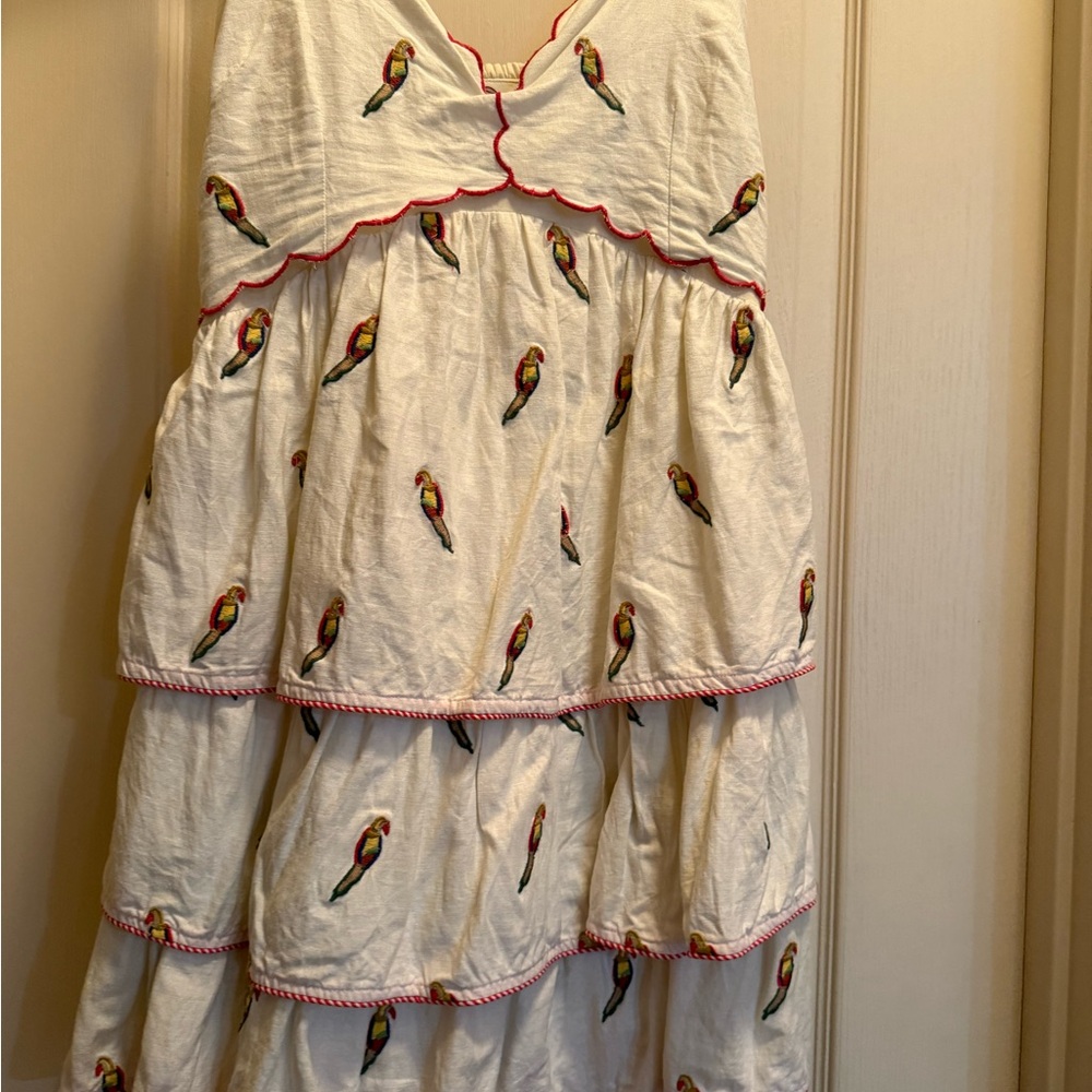 FARM Rio White Dress with Parrot Embroidery
